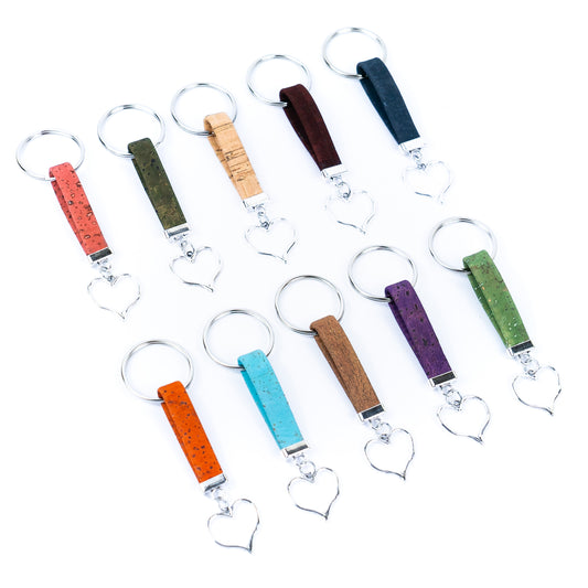 Colorful cork with heart pendant accessories handmade keychains I-106-MIX-10
