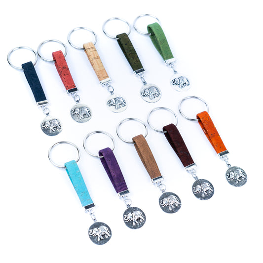 Colorful cork with elephant pendant accessories handmade keychains I-108-MIX-10
