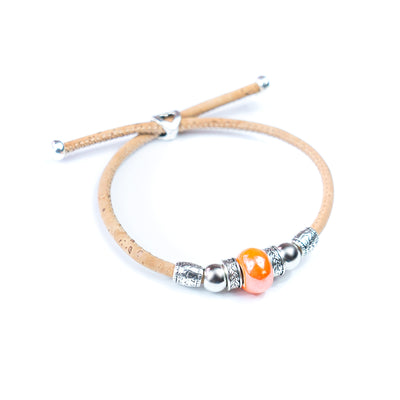 Handcrafted bracelet with natural cork thread and Colorful porcelain beads.BRW-024-MIX-10