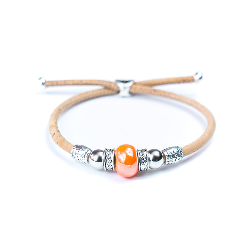 Handcrafted bracelet with natural cork thread and Colorful porcelain beads.BRW-024-MIX-10