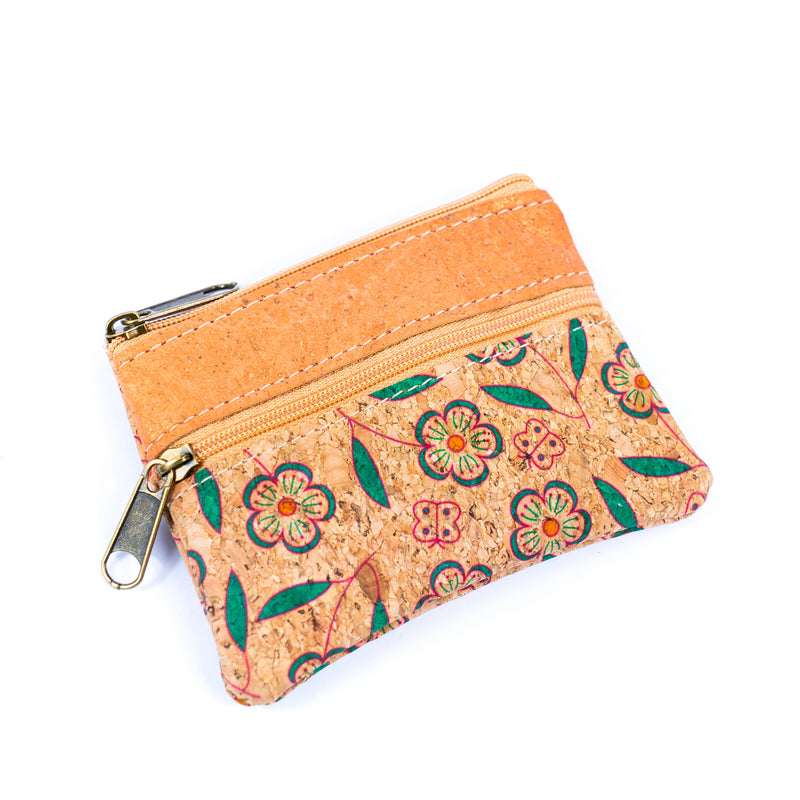 Double Zipper Cork Coin Purse - Random Pattern Dispatch (5units)BAGP-015-MIX-5