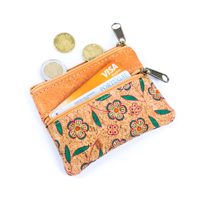 Double Zipper Cork Coin Purse - Random Pattern Dispatch (5units)BAGP-015-MIX-5