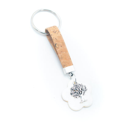 colored cork cord and shell flowers pendant handmade cork keychain  I-016-10