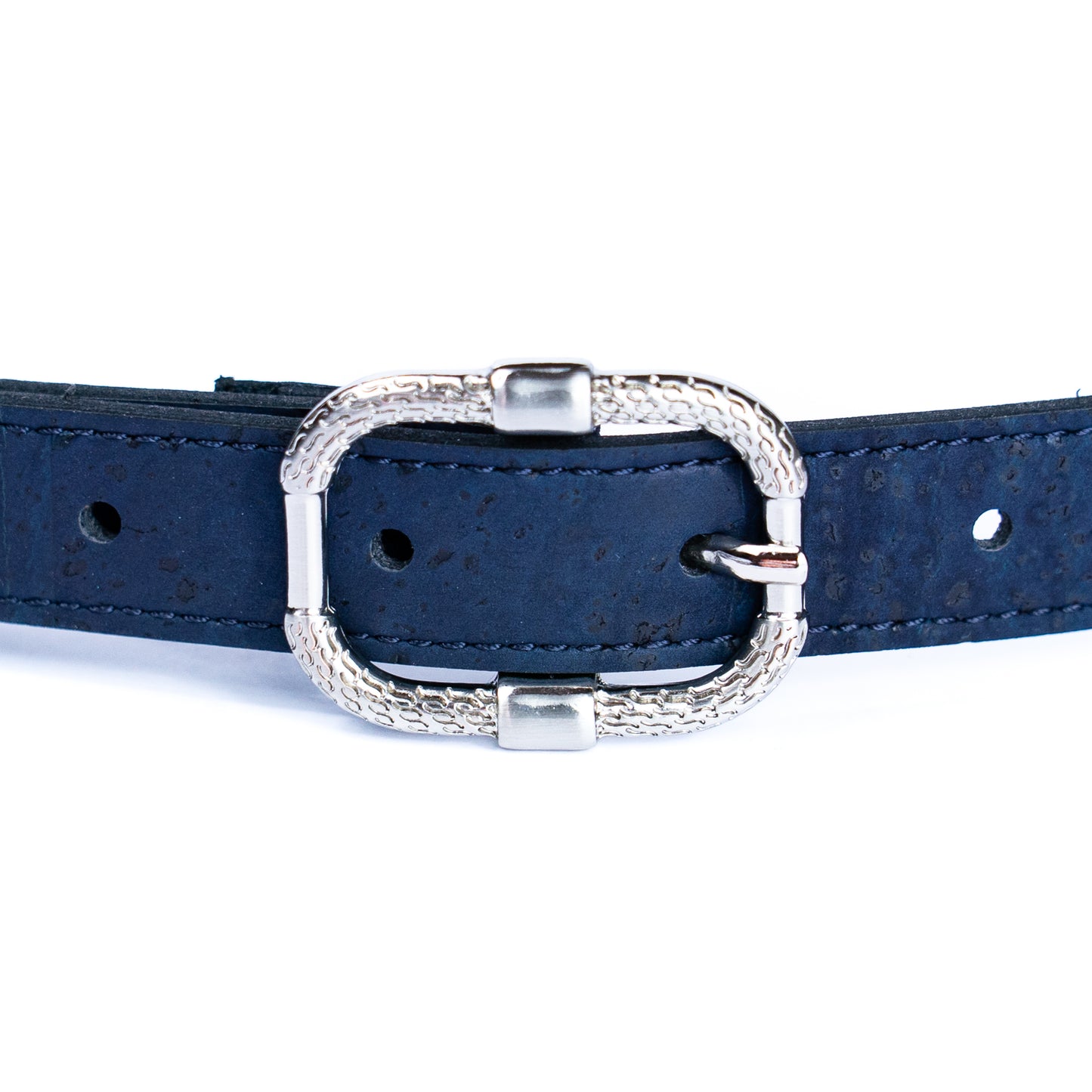 Women’s Slim Cork Belt with Textured Silver Buckle L-1063