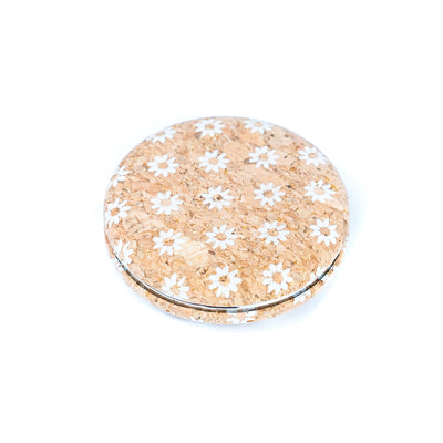 Round Cork Compact Mirror with Floral Design L-1081-MIX-12(12units)