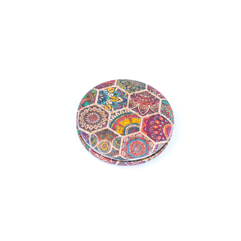 Round Cork Compact Mirror with Floral Design L-1082-MIX-12(12units)