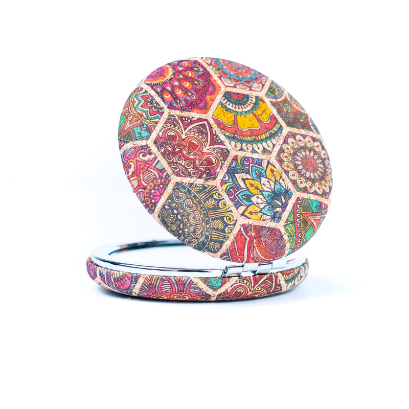 Round Cork Compact Mirror with Floral Design L-1082-MIX-12(12units)