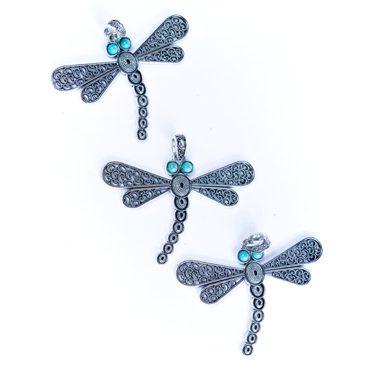 3pcs antique silver Dragonfly alloy accessories inlaid with turquoise hangtag jewelry finding suppliers D-3-549