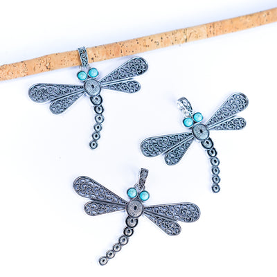 3pcs antique silver Dragonfly alloy accessories inlaid with turquoise hangtag jewelry finding suppliers D-3-549