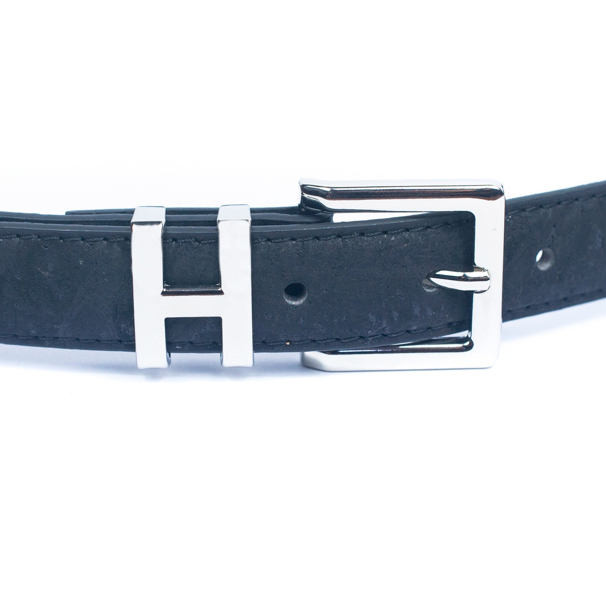 Double-Sided Cork Belt with H Logo Design, Women's Silver L-1004