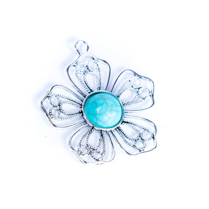 3pcs antique silver Flower alloy accessories inlaid with turquoise hangtag jewelry finding suppliers D-3-546
