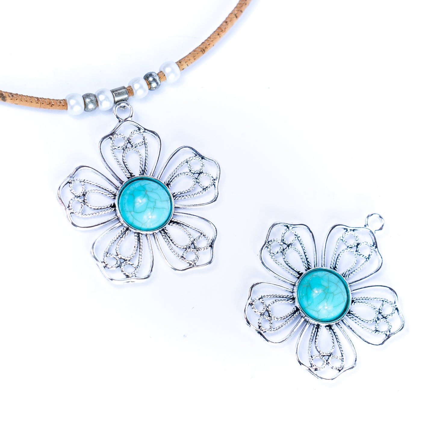 3pcs antique silver Flower alloy accessories inlaid with turquoise hangtag jewelry finding suppliers D-3-546