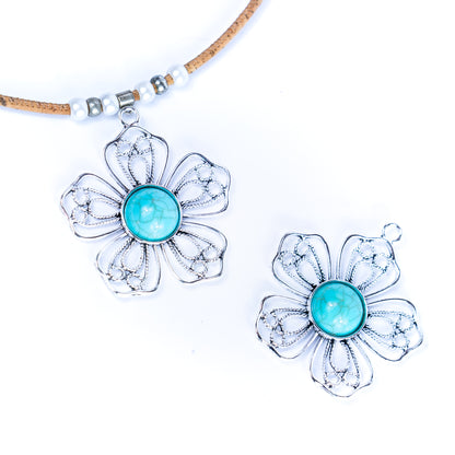 3pcs antique silver Flower alloy accessories inlaid with turquoise hangtag jewelry finding suppliers D-3-546