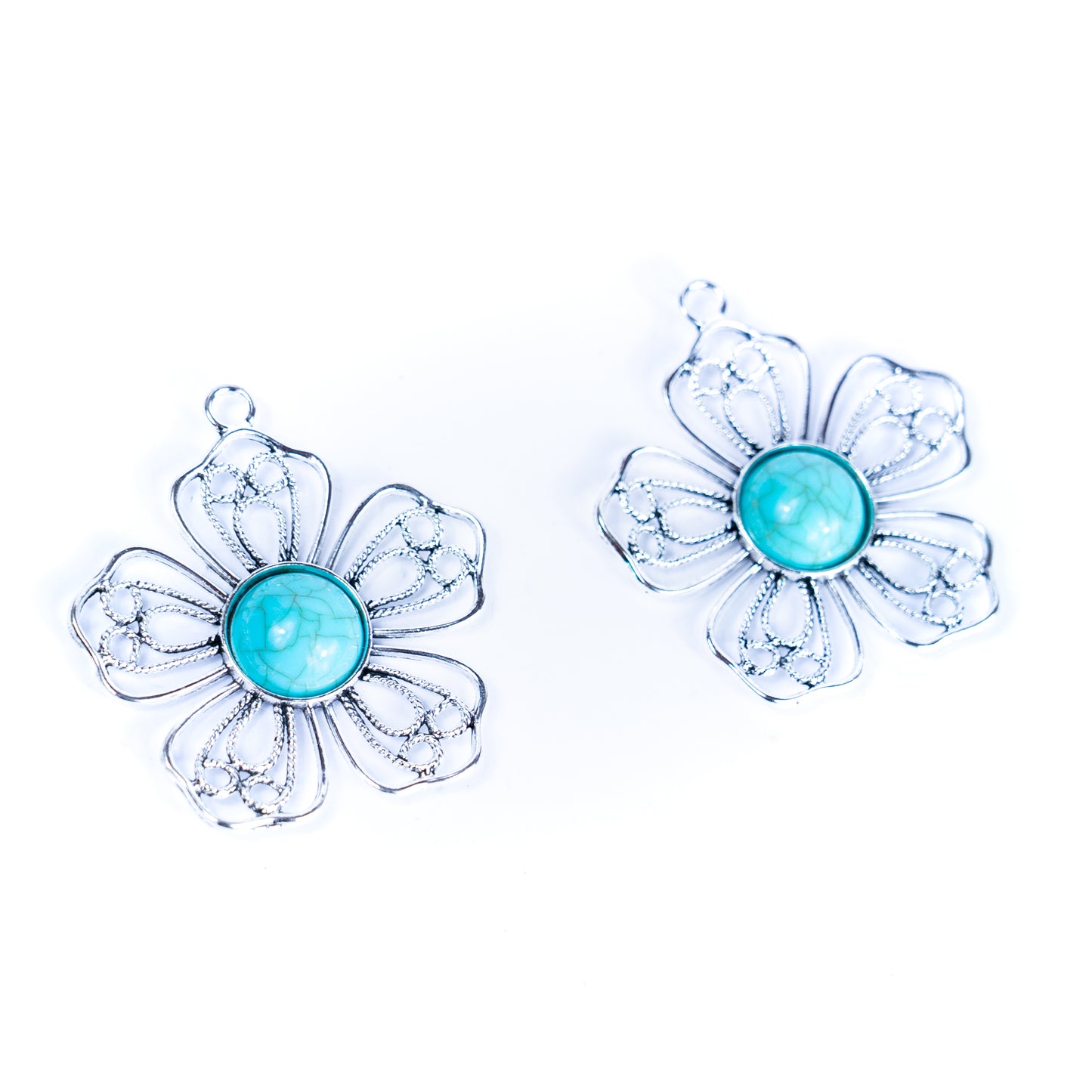 3pcs antique silver Flower alloy accessories inlaid with turquoise hangtag jewelry finding suppliers D-3-546