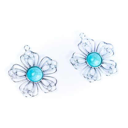 3pcs antique silver Flower alloy accessories inlaid with turquoise hangtag jewelry finding suppliers D-3-546