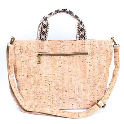 Natural Cork Tote with Printed Design and Cotton Woven Handles BAGF-087