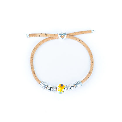 Handcrafted bracelet with natural cork thread and porcelain beads.BR-005-MIX-10