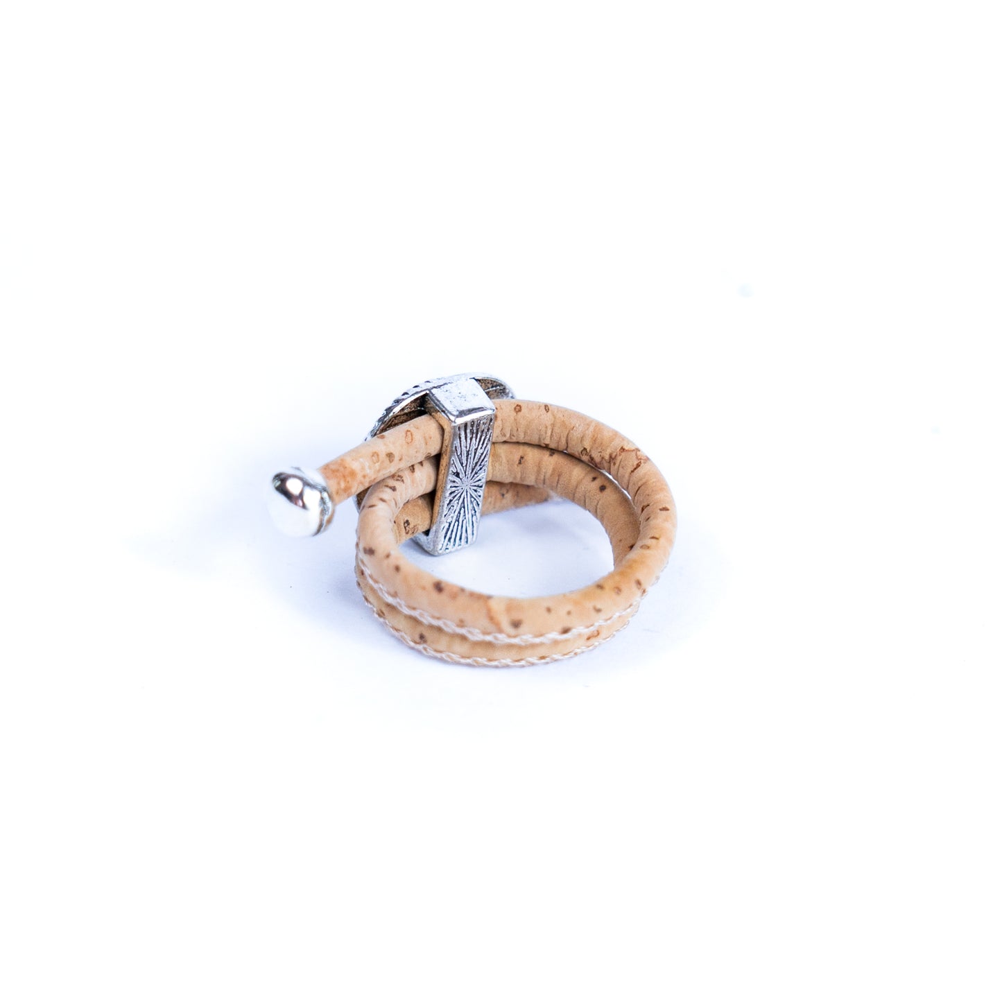 Natural Cork Adjustable Ring with Shell Center  RW-035-B-10