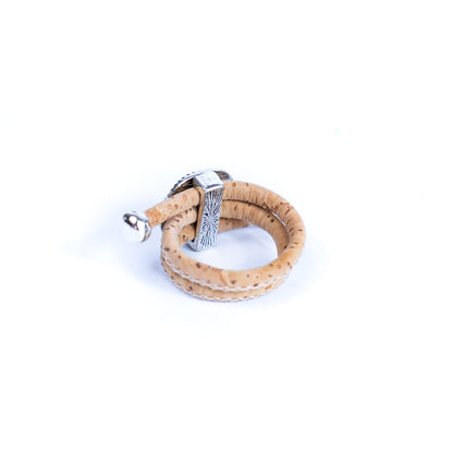 Natural Cork Adjustable Ring with Shell Center  RW-035-B-10