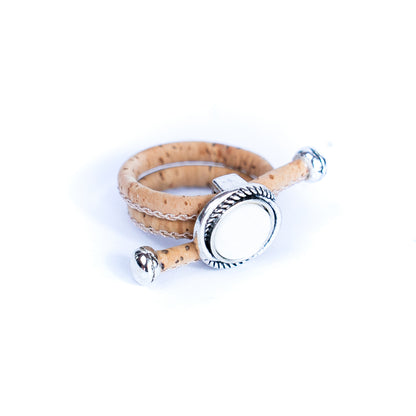 Natural Cork Adjustable Ring with Shell Center  RW-035-B-10