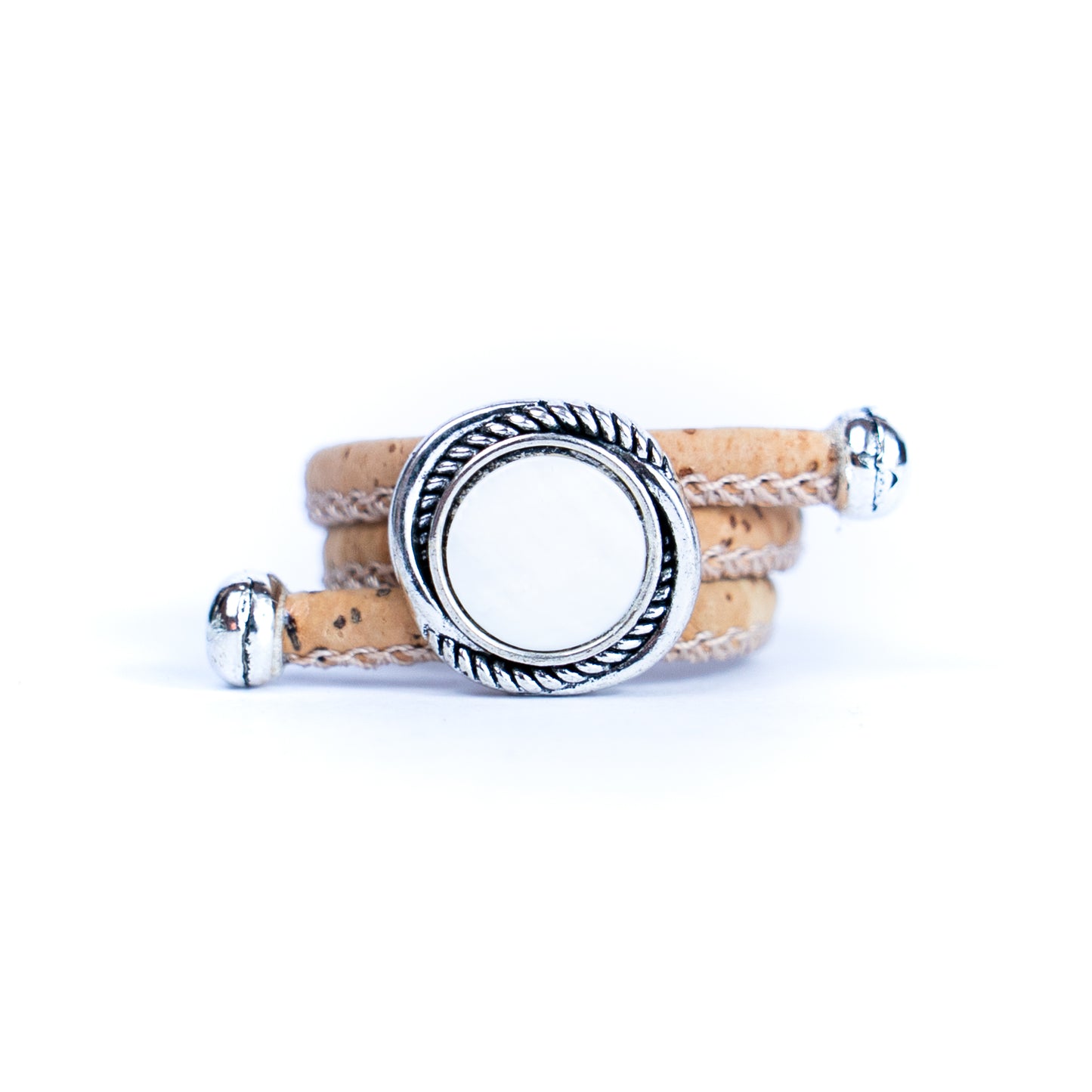 Natural Cork Adjustable Ring with Shell Center  RW-035-B-10