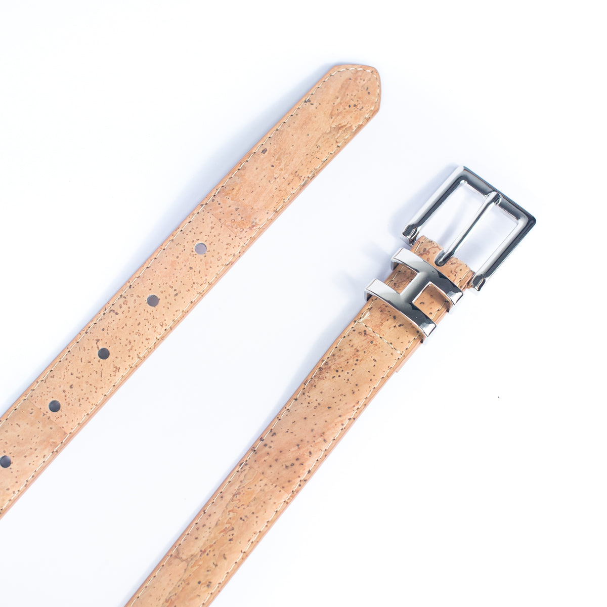 Double-Sided Cork Belt with H Logo Design, Women's Silver L-1004
