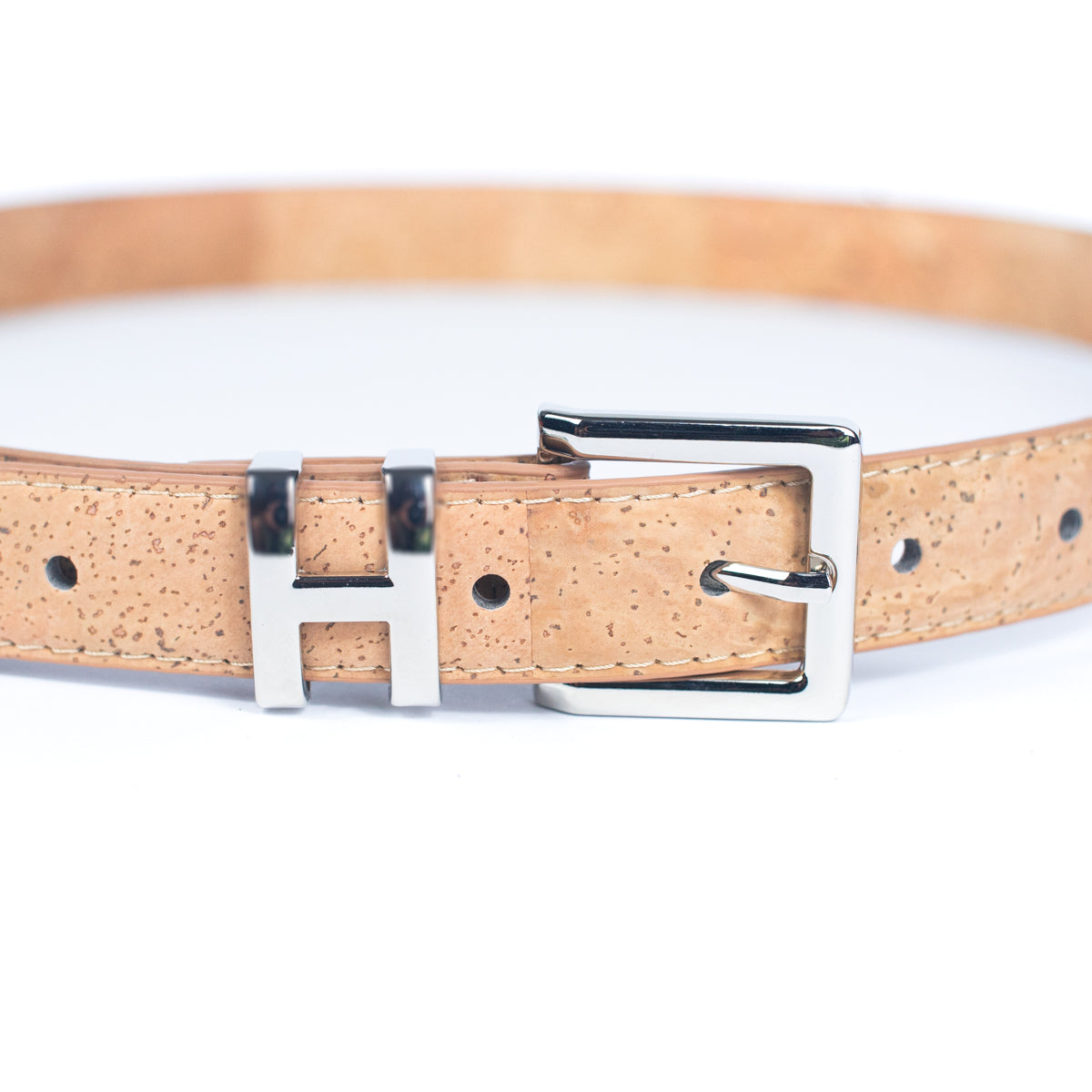 Double-Sided Cork Belt with H Logo Design, Women's Silver L-1004