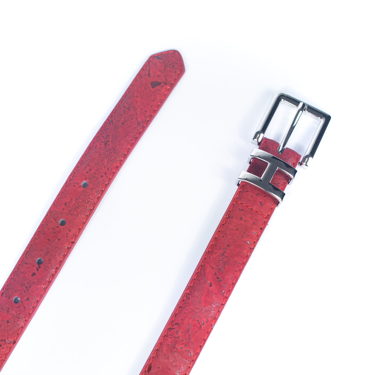 Double-Sided Cork Belt with H Logo Design, Women's Silver L-1004