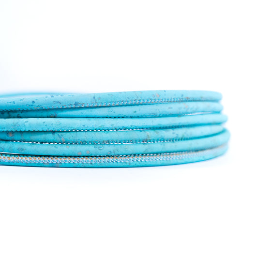 4mm Baby Blue round cork cord COR-445A（10 meters）