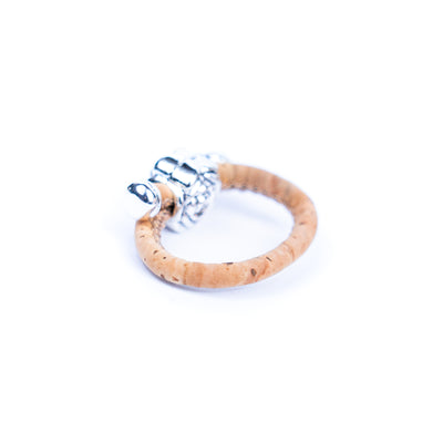 3mm Round Natural Cork Wire with rose accessories Handmade Women's Ring  RW-037-10