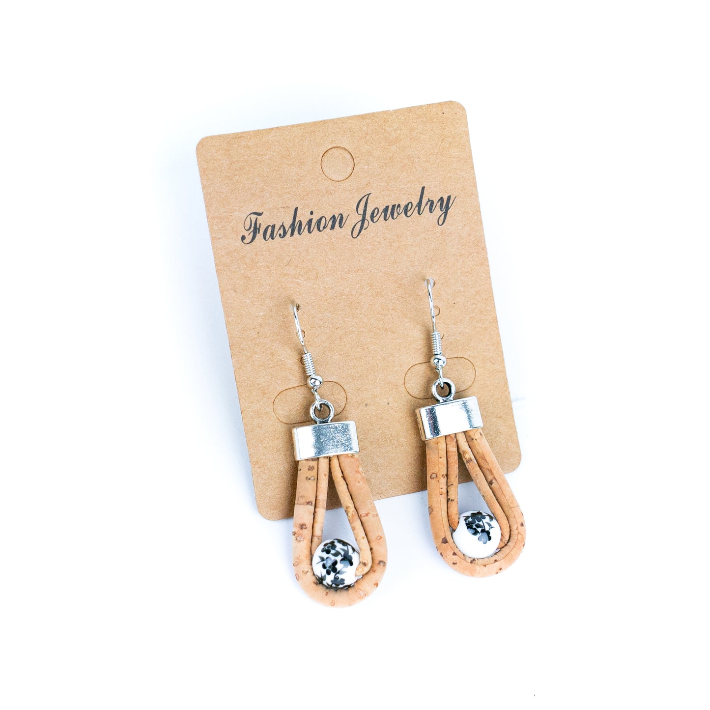 natural cork cord and plastic pearls handmade earrings-ER-184-MIX-5