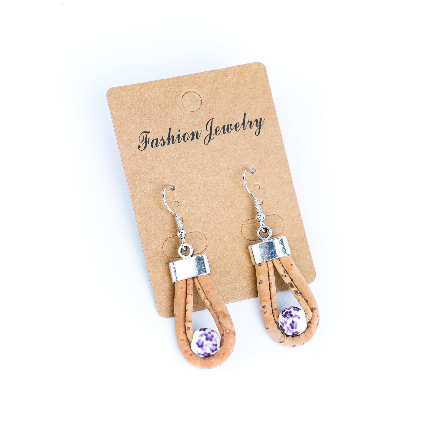 natural cork cord and plastic pearls handmade earrings-ER-184-MIX-5