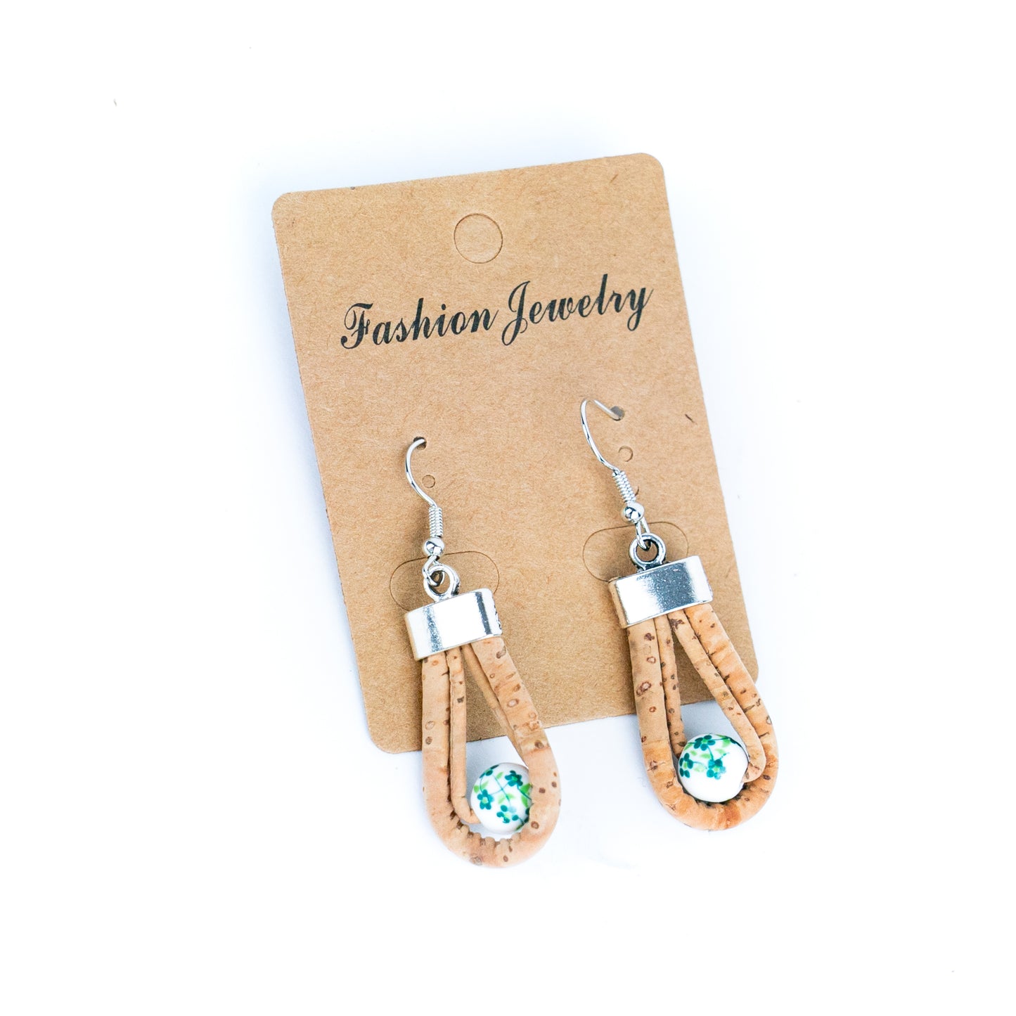 natural cork cord and plastic pearls handmade earrings-ER-184-MIX-5