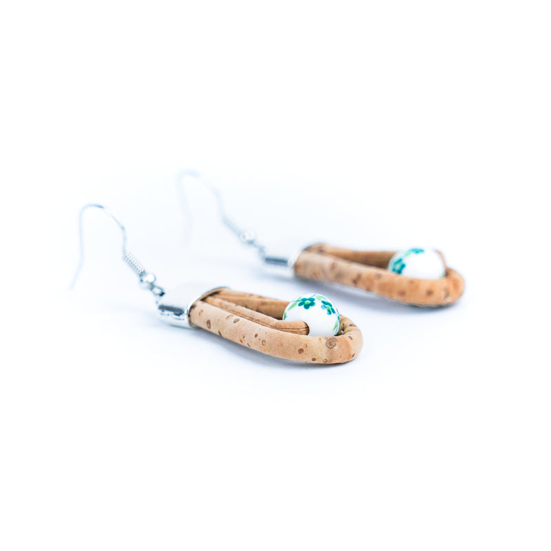 natural cork cord and plastic pearls handmade earrings-ER-184-MIX-5