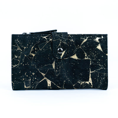 Chic Black and Natural Cork Women's Wallet with Gold Accents BAG-2303