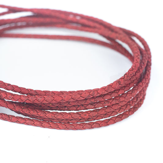 about 4/5mm Wine Red Braided Cork Jewelry Crafting Cord COR-328(10Meters)