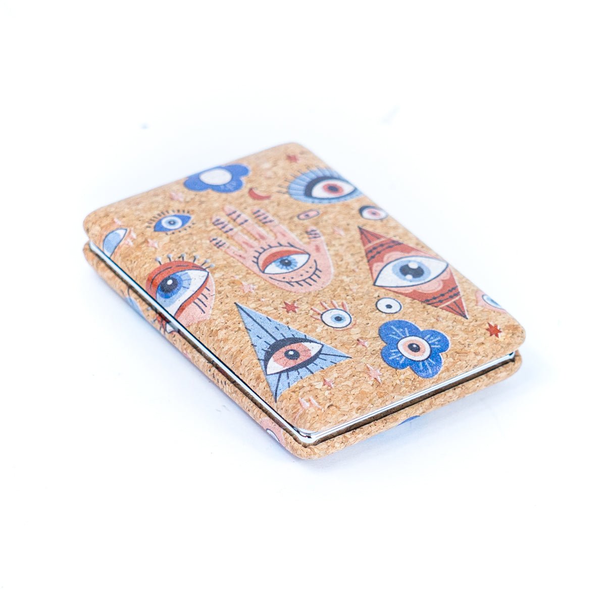 Rectangular Cork Compact Mirror - Hamsa & Eye Design (12-Pack) L-1090