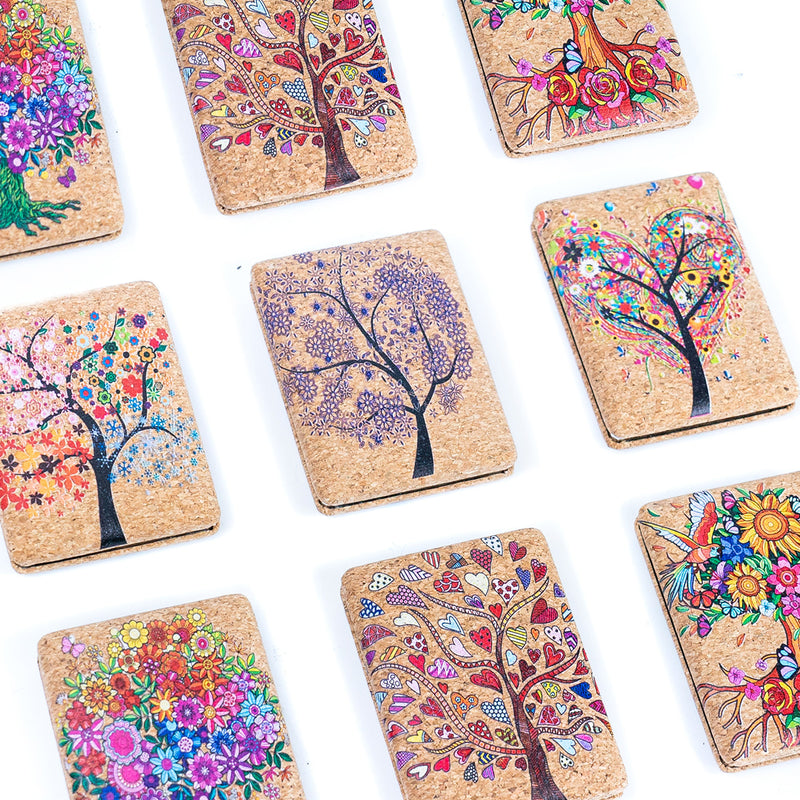 Rectangular Cork Compact Mirror - Blooming Tree Design (12-Pack) L-1089