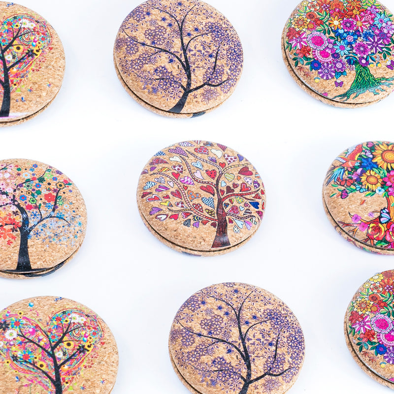 Printed Cork Compact Mirror - Tree of Life Design (12-Pack)L-1087