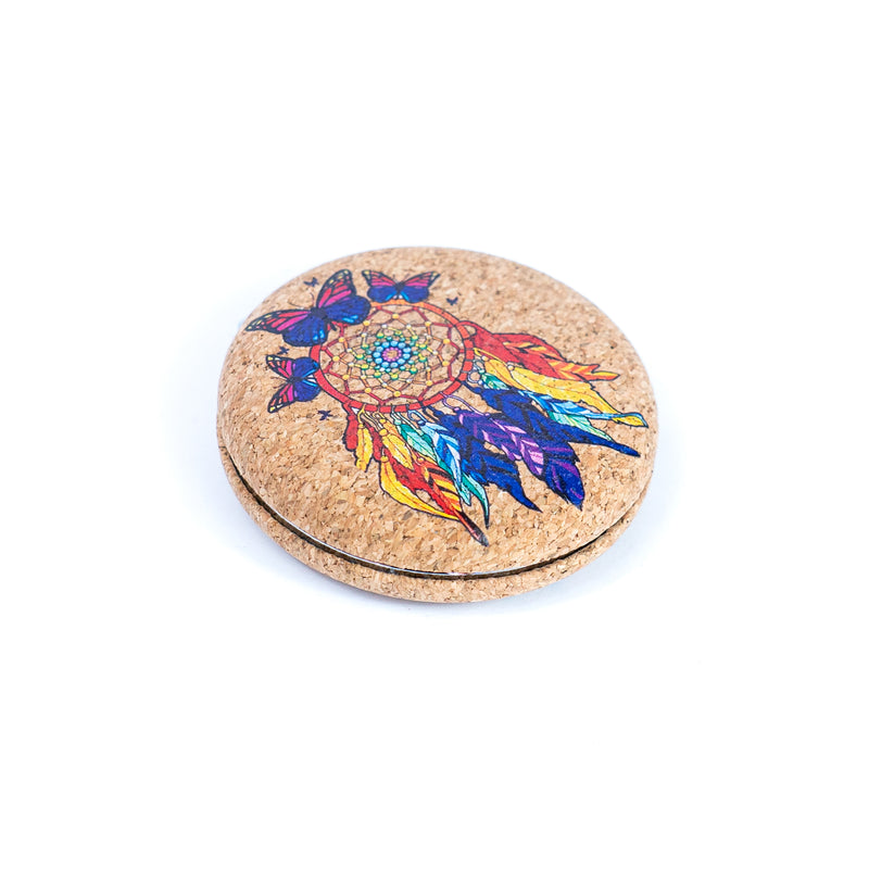 Round Cork Compact Mirror - Dreamcatcher Design (12-Pack) L-1092