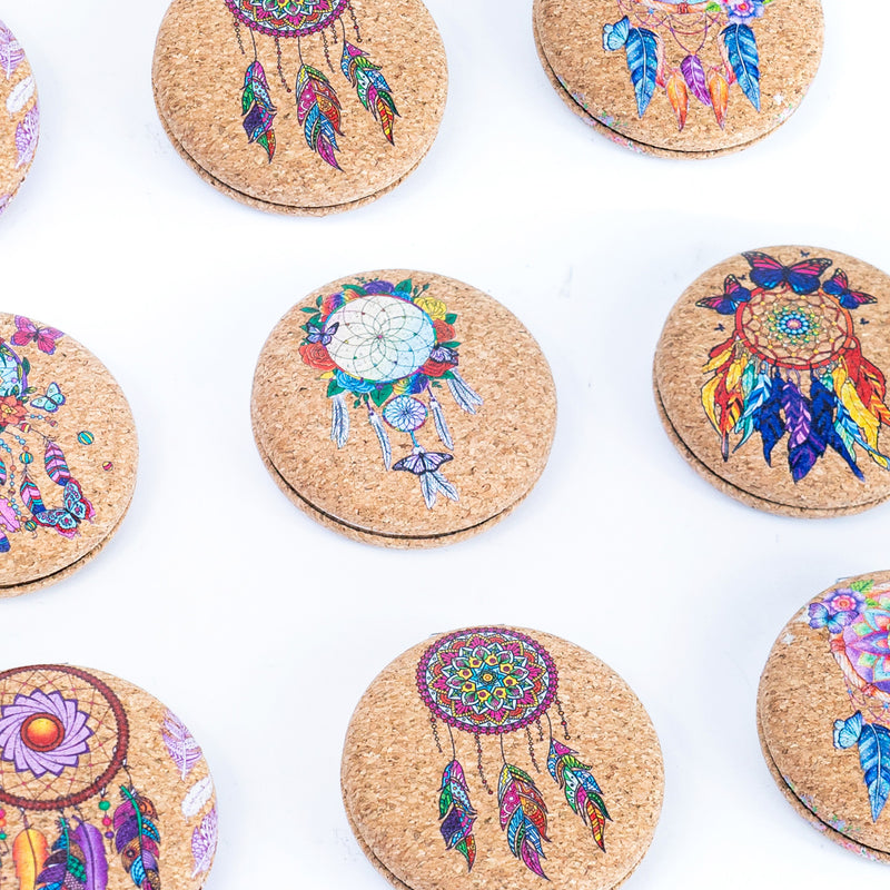 Round Cork Compact Mirror - Dreamcatcher Design (12-Pack) L-1092