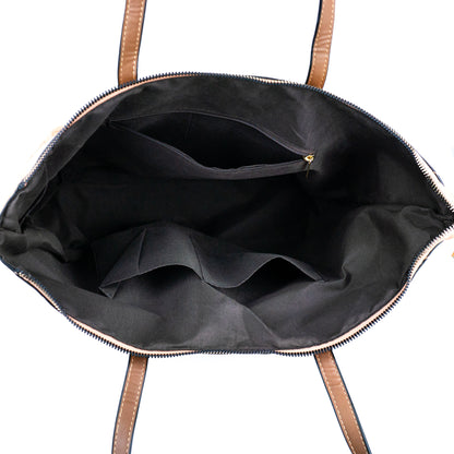 Natural Cork and Printed Cork Blend Ladies' Tote Bag with PU Handles BAG-2334