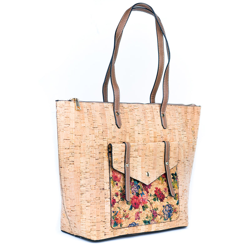 Natural Cork and Printed Cork Tote Bag with PU Handles BAG-2333