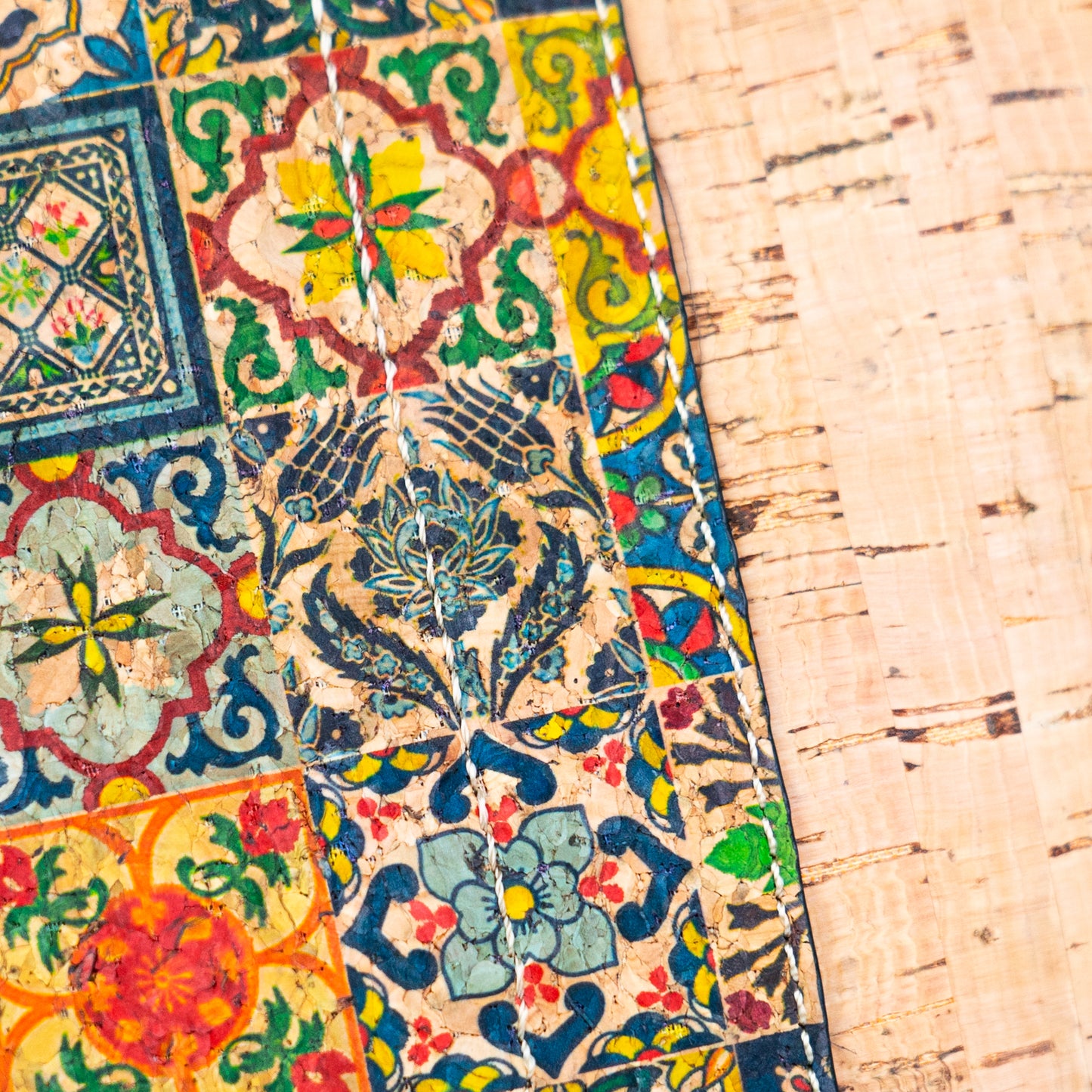 Natural Cork and Printed Cork Blend Ladies' Tote Bag with PU Handles BAG-2334