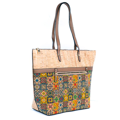 Chic Natural and Printed Cork Ladies' Tote Bag with PU Handle BAG-2330