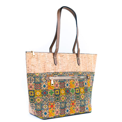 Chic Natural and Printed Cork Ladies' Tote Bag with PU Handle BAG-2331