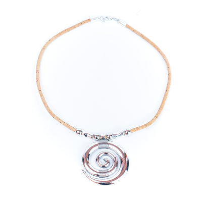 3mm natural color round cork wire and alloy spiral pendant handmade necklace NE-1031-5