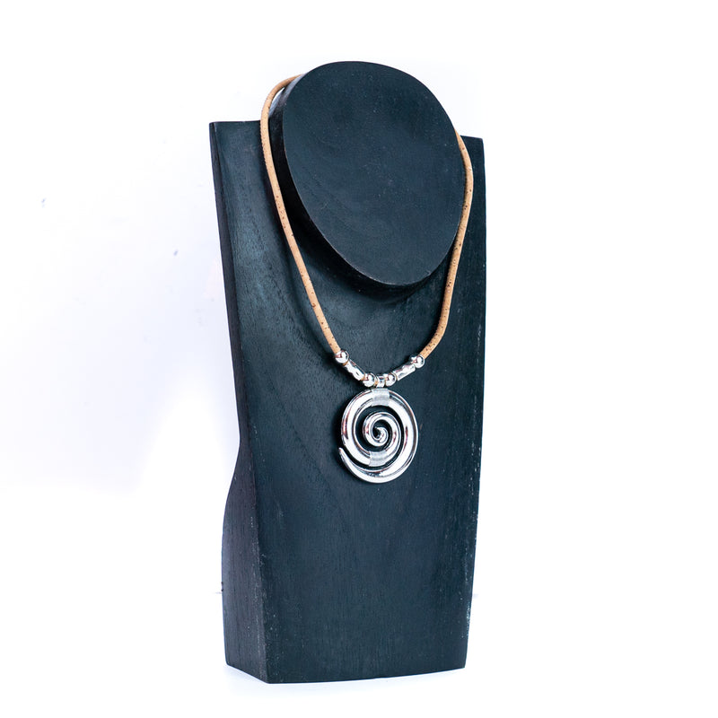 3mm natural color round cork wire and alloy spiral pendant handmade necklace NE-1031-5