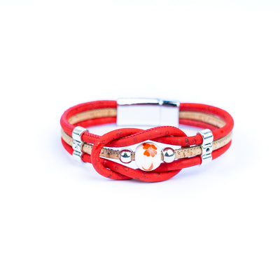 Handmade bracelet with colorful cork cord and ceramic beads and alloy hardware BR-008-MIX-5