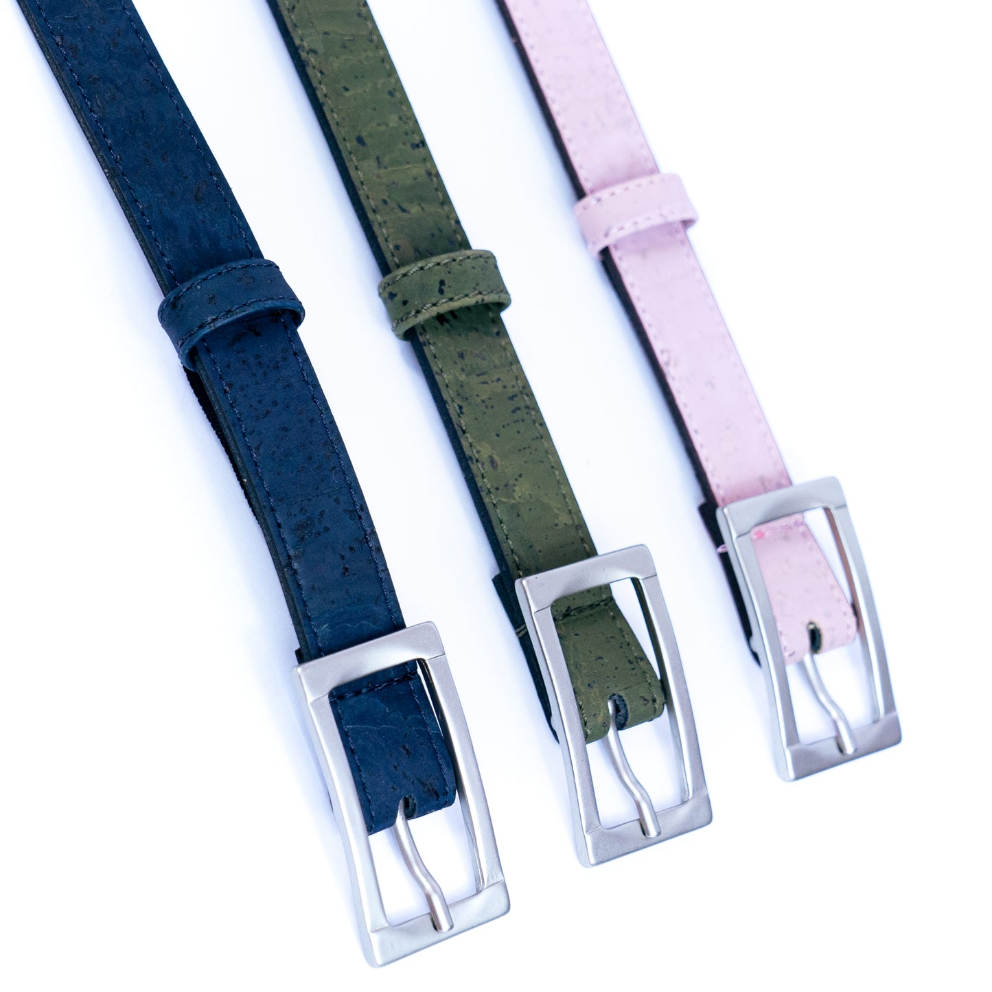 Women’s Slim Cork Belt with Silver Rectangular Buckle L-1066